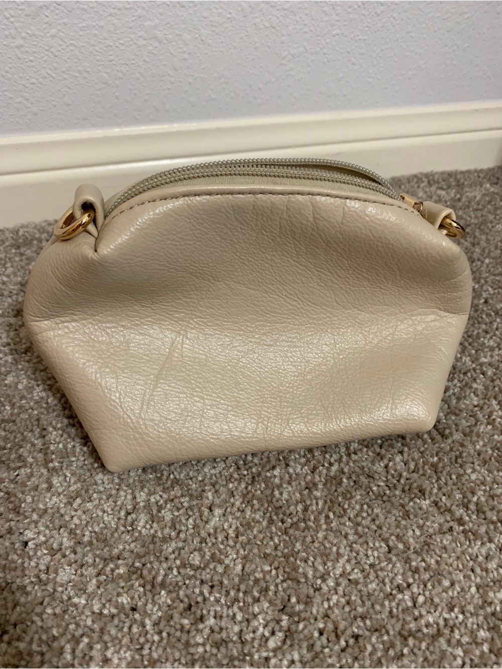 Anthropologie Vegan Faux Leather Cosmetic Makeup Bag Zip Pouch Cream Beige